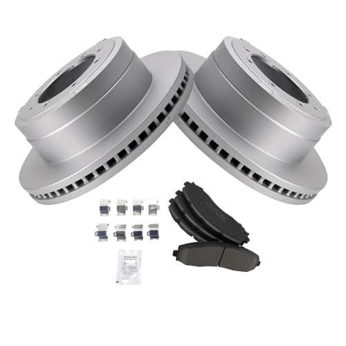 Image of TRQ Rear Brake Pad & Rotor Kit Ceramic Premium G-Coated Compatible with 2013-2019 Ford F-350 Super Duty 2013-2016 F-450 Super Duty