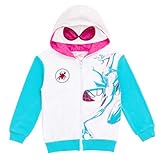 Marvel Spider-Man Spider-Gwen Ghost Spider Little Girls Fleece Zip Up Cosplay Hoodie White/Turquoise 7-8