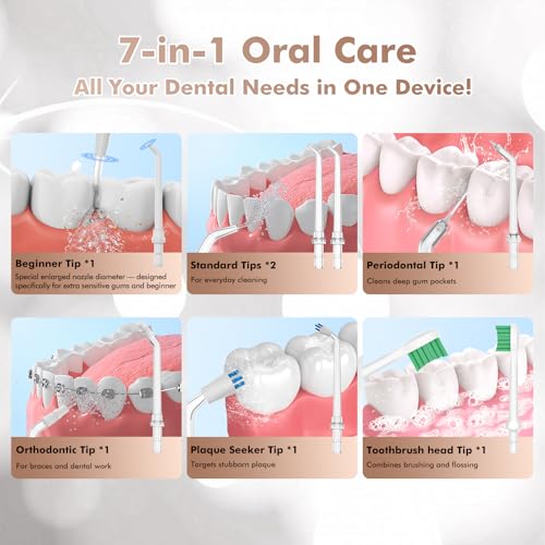 Image of H2ofloss Water Dental Flosser Teeth Pick -Portable Oral Irrigator with 5 Modes, Rechargeable IPX7 Waterproof Orthodontic Teeth Cleaner Pick Cordless for Home Travel-300ml Water Tank (White + Freshening Tablets)