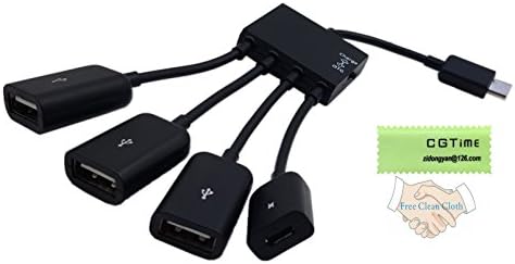 GCTime 4 in 1 Micro USB OTG Charge Hub Host with Power Cable Cord Adapter Connector Black