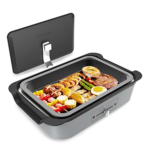 Mishcdea Electric Griddle Nonstick, Multifunctional Hot Plate Indoor Smokeless Grill, Removable Cooking Plate Hot Pot with 4-Level Temperature Control, 3L, 1200W, Gray