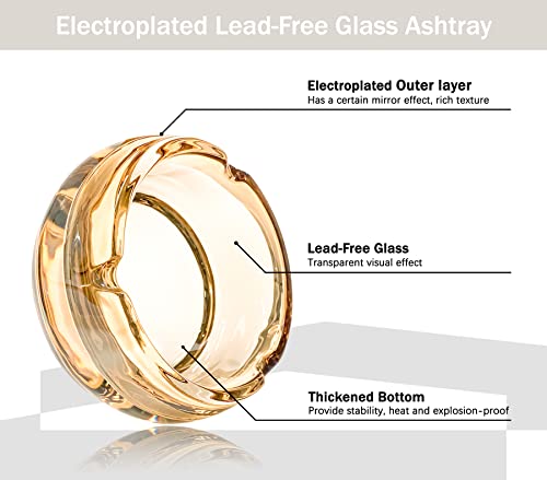 Athacer Ashtray Glass Crystal Ashtray，Ash Tray Sets For Home Outdoor Ashtrays For Cigarettes Patio Hotel (Amber) #TOP2