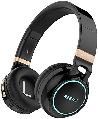REETEC Bluetooth Headphones Over Ear - [Colorful LED Lights, 20H Playtime] Foldable Hi-Fi Stereo Wireless Headphones with Built-in Mic for iPhone, iPad, Smartphones, Laptop, PC, SD/TF, Black