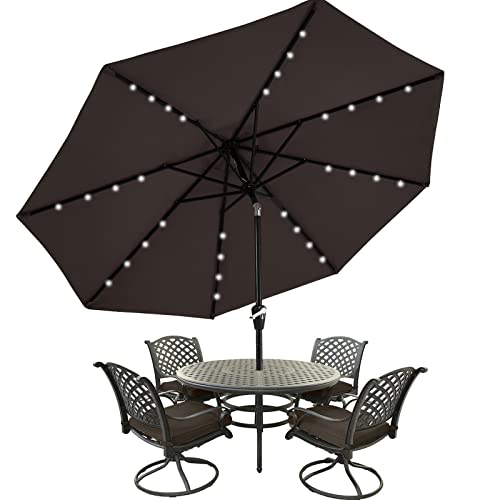Image of MASTERCANOPY 9ft Patio Umbrella with Solar Lights, Brown