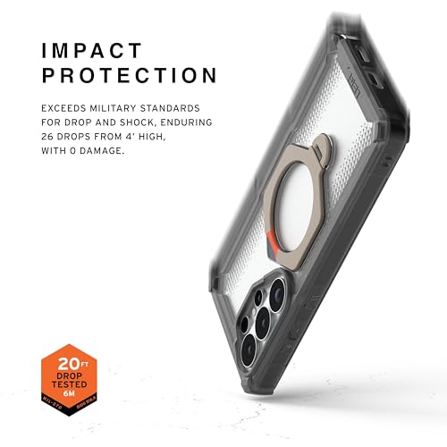 Image of Urban Armor Gear UAG Designed for Galaxy S26 Ultra 5G Case, Plasma XTE - Compatible with Magnetic Charging with Kickstand Fully Rotates 360 Degrees, Transparent Rugged Protective Cover - Ash /Orange