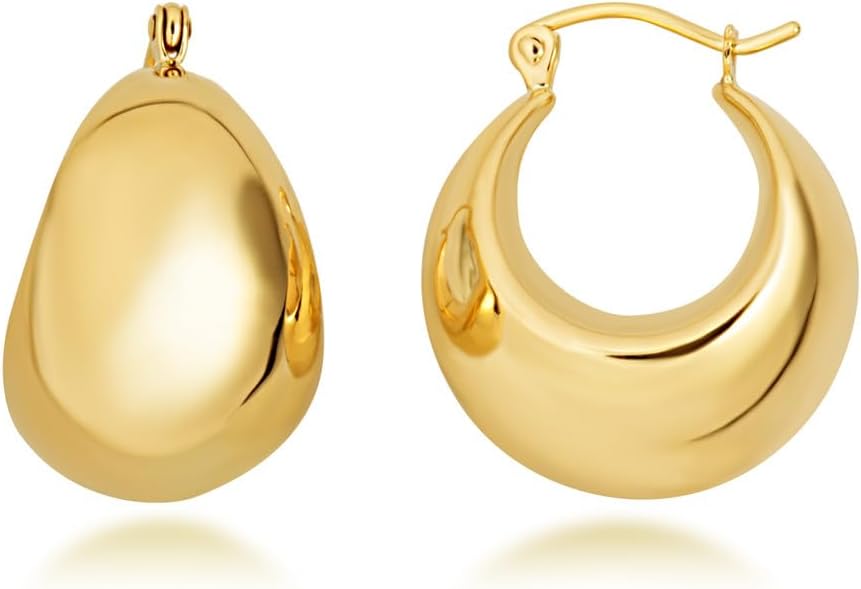 Women's 14K Yellow Gold Chunky Puffed Hoop Earrings