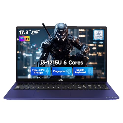 Image of NIMO 17.3 inch FHD IPS Laptop, Intel Core i3-1215U (Beats i5-1135G7 Class), 16GB RAM, 256GB SSD, Windows 11 Home, Wi-Fi 6, Backlit Keyboard, Fingerprint, USB-C 65W Fast Charge, Bluetooth 5.2, 180 View