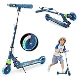 TENBOOM キックボード キッズスクーター キッズ 子供 新型ハンドルブレーキ付き 3～12歳子供用 2輪 LEDタイヤ 耐荷重50kg 幼児車 おもちゃ 折り畳み式 方向変換 ベビー プレゼント BLUE