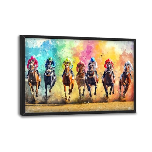 Trulave Framed Large Horse Racing Wall Art Decor for Living Room 36''x24''