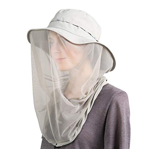 Zeltauto Outdoor Bee Mosquito Fly Head Veil Net Beekeeping Face Protection Hat Polyester (Light Grey)
