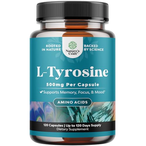 Free Form L Tyrosine 500mg Capsules - High Strength L-Tyrosine Supplement for Mental Energy and Focus Support - Amino Acid Nootropic Supplement for Mood Focus Attention and Cognitive Performance