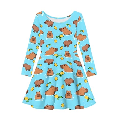 Kawaii Summer Crewneck Dress Girls Long Sleeve Dresses for 3-14 Years Old Outfits