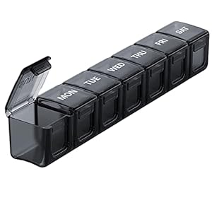 Pillendoos, 7 dagen, grote vakken, pillendoos, medicijnbox, pillendoos, 1 week, medicijnbox, supplementbox, reistabletten, boxen, voedingssupplementen, tablettensorteerder, zwart