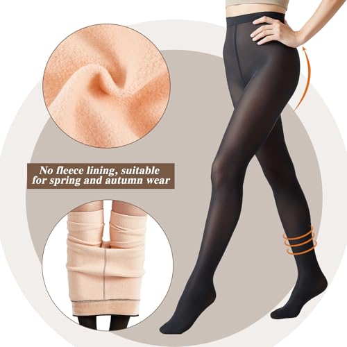 Image of Eurzom 3 Pairs Fleece Lined Stirrup Tights Women Fake Translucent Thermal Elastic Skin Colored Tights Warm Pantyhose