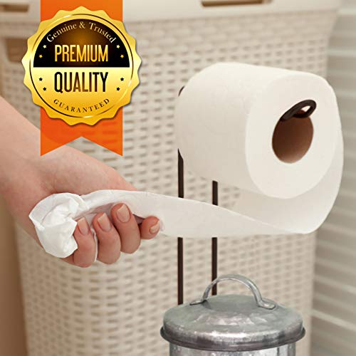 Autumn Alley Farmhouse Standing Toilet Paper Holder | Free Standing Galvanized Toilet Paper Roll Storage | Extra Roll Storage Built in | Adds Country Charm to Your Rustic Bathroom