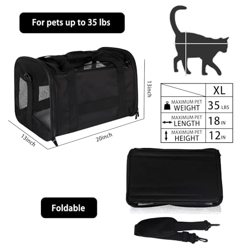 Image of Cat Carrying Case - Pet Carrier Airline Approved, Protable and Breathable Pet Travel Carrier Removable Fleece Pad, Collapsible Cat Carrier Dog Carrier for Medium Cats Small Cats Dogs (X-Large, Black)
