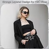JATEBI Y2K Accessories Set for Women, Y2K Sunglasses Layered Necklace Pants Chain Bracelet Star Hair Clip Ring & Earing 90s Grunge Jewelry Kit(Black Glasses)