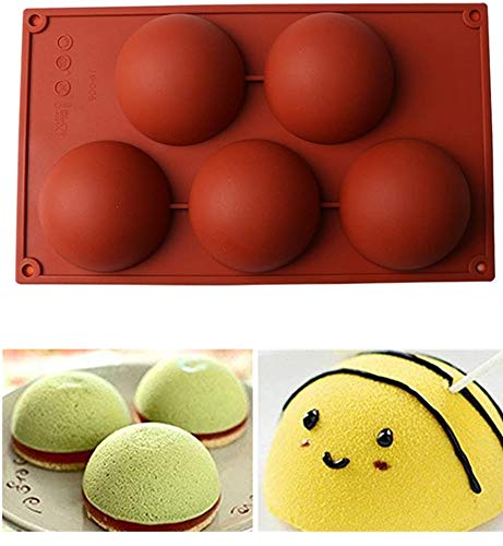 5 Large Half Hole Circle Semi Ball Chocolate Dessert Mold BPA FREE Silicone Cavity Globe Candy Mold Kitchen Baking Pan (1)