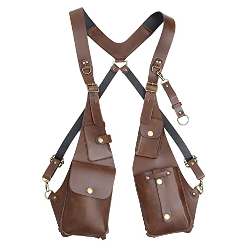 FEESHOW Leather Underarm Shoulder Holster Bag for Women Men Outdoor Travel Organiser Wallet Phone Pocket