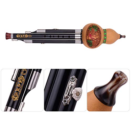 Hulusi C Key, 3 Tone C-Key Hulusi Gourd Cucurbit Flute Ebony Pipes Chinese Traditional Instrument With Chinese Knot Carry Case For Beginners Musical Amateurs #TOP4