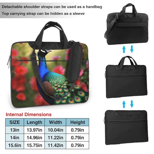 Bolsa bandolera para laptop con flores pavo real miniatura 2