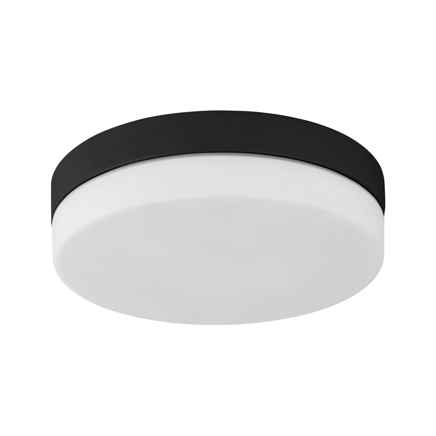 Licht-Erlebnisse Deckenlampe IP44 Badezimmer Ø 29 cm rund flach Weiß Schwarz blendarm E27 Deckenleuchte Bad Lampe