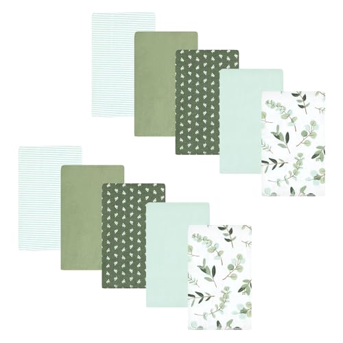 Image of Hudson Baby Unisex Baby Cotton Flannel Burp Cloths, Eucalyptus 10-Pack, One Size