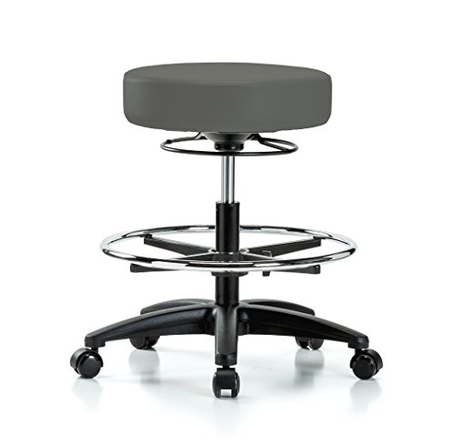 Perch 360 Degree Rolling Height Adjustable Massage Therapy Swivel Stool for Carpet or Linoleum | Workbench Height with Footring 300-Pound Weight Capacity | (Charcoal Vinyl)