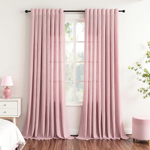MYSKY HOME Pink Curtains for Girls Bedroom Living Room Semi Sheer Light Filtering Nursery Window Drapes, 90 Inches Length Soft Modern Decor Country Style Grommet, 52" x 90", Light Pink, 2 Panels by MYSKY HOME - Used condition - CA$33.83