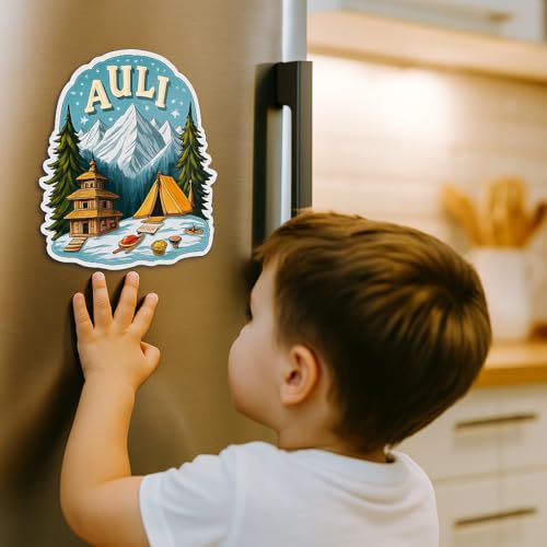 Image of Naxon Auli Hill Station Theme Souvenir Wooden Fridge Magnet for Refrigerator - Printed Fridge Magnet for Kitchen & Home Decor | Perfect Souvenir Gift | Size 3x3 in | Pack of 1