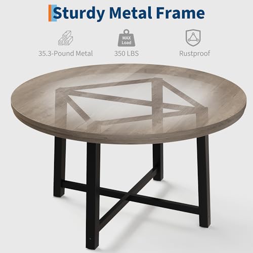 120cm Round Dining Table for 4-6, Wood Circle Dinner Table, Kitchen Dining Room Table with Sturdy Metal Frame, Farmhouse Kitchen Tables, Dining Room Furniture for Kitchen Living Room Space Saving - Image 8