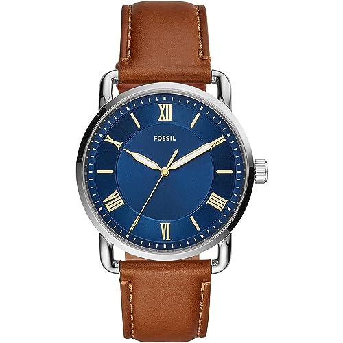 Fossil Orologio Copeland da uomo, Movimento al quarzo a tre lancette con cinturino in pelle, 42 mm, Blu