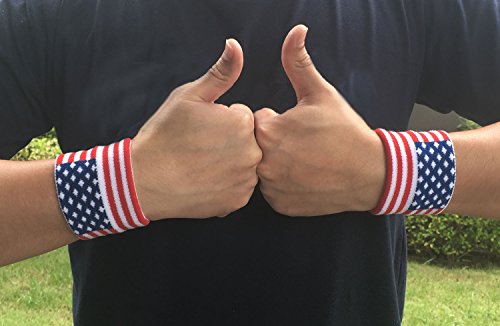 American Flag Wristband USA Star Olympics Sweatband Men Women for Sport Tennis Basketball Fitness Exercise (Pack of 2)