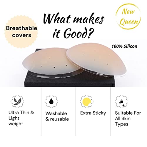New Queen Breathable Nipple Covers Extra Adhesive Reuseable & Washable Pasties With Travel Box Nipple Covers Nude #TOP3