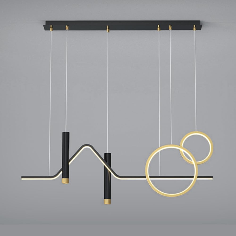 Lustre de salle à manger à bande LED 42W, suspension géométrique ultra-mince en métal noir