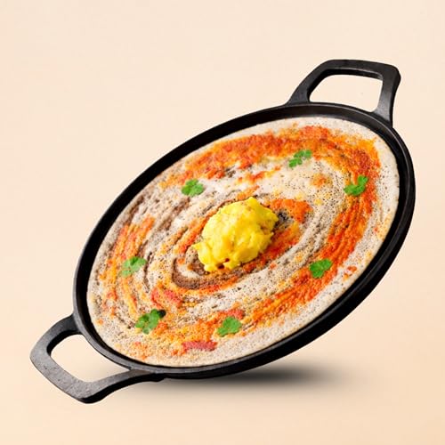 Image of Kyyte OxyStone Pre-Seasoned Cast Iron Tawa for Roti and Dosa 11'' Inch (28 Cm) Dia, Uthappam /Chapati /Naan /Paratha /Pizza Pan Naturally Nonstick,100% Pure,No Chemical Coating Gas Induction OTG Friendly.