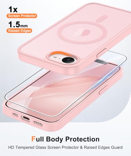 Image of FNTCASE for iPhone 17e Case Pink: Translucent iPhone 16e Cases Compatible with MagSafe, Camera Protection & Tempered Glass Protector, 14FT Military Grade Drop Tested, Matte Skin-Friendly Cover