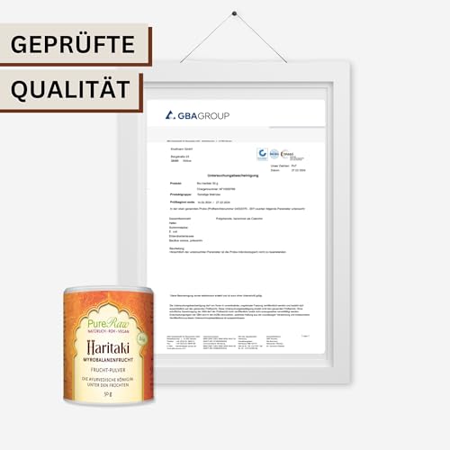 Haritaki Pulver Bio (Vegan Ayurvedisch) Terminalia Chebula Chebulische Myrobalane Myrobalanenfrüchte für Triphala - Ayurveda Kräuter Gewürze - Organic Haritaki Powder | PureRaw 50g