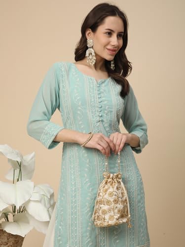 Image of RATAN Women's Georgette Anarkali Lucknowi Chikankari Ethnic Wear Kurta