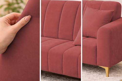 Image of Casaliving Velour Modern Velvet Sofa, Tufted Design Upholstered 3 Seater Sofa Set for Living Room, (Maroon Colour) Premium Velvet Fabric Sofa