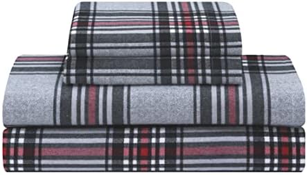 Feather & Stitch 100% Cotton Flannel Queen Sheets Set 4 Piece Bed Sheets Heavy Weight Bedding, Double Brushed for Extra Softness, 16" Deep Pocket 2 Pillowcases (Brandy Plaid)