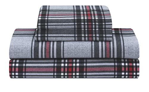 Feather & Stitch 100% Cotton Flannel Queen Sheet Set, 4 Piece Brushed Cotton Flannelette Flat Sheet, Winter Fitted Sheet, Heavy Weight Bedding, 16