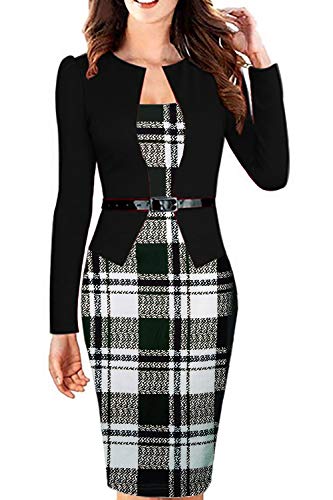 Babyonline Work Dresses for Women Business Office Elegant Bodycon Suits, Black Grid, XX-Large