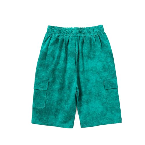 キッズ ハーフパンツ 半ズボン 男の子 女の子 夏服 子供服 短パン 下着 ジュニア カジュアル ジャージ 吸水速乾 通気 柔軟 ナイロン スポーツウェア 絣染 お洒落 グリーン 130