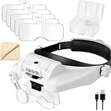 Vilom LEDライト付きヘッドマウント拡大鏡 31種類レンズ 近距離作業用 USB充電 長時間スタンバイ 時計修理 宝飾 手仕事 老眼読書用 拡大作業ツール