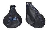 Übertragung: manuell Für Alfa Romeo 156 1998–02 Gear & Handbremsmanschette schwarz Italienisches Leder Blau Logo Stickerei