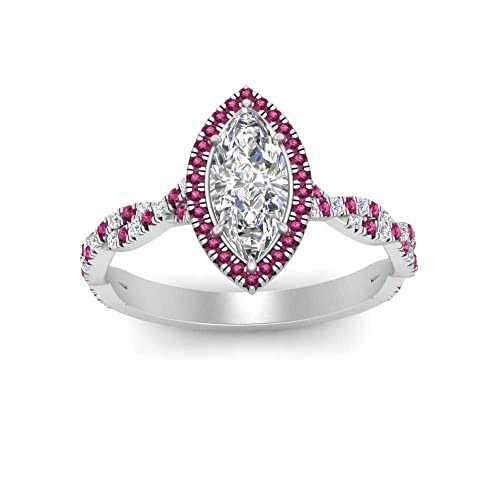 Image of Choose Your Gemstone Twisted Marquise Diamond CZ Halo Ring 925 Sterling Silver Marquise Shape Halo Engagement Rings Minimal Modern Design Birthday Gift Wedding Gift US Size 4 to 12