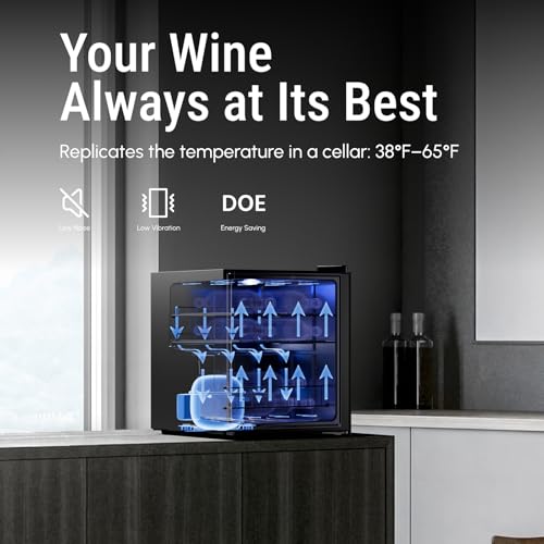 Image of Yeego Wine Fridge, 12 Bottles Wine Cooler Refrigerator, 38-65℉ Freestanding Mini Fridge with Glass Door, Freestanding /Under Counter Wine Cooler for Home, Kitchen, Office, Dorm