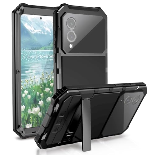 MIYIYQP Compatible for Samsung Galaxy S25 Edge Metal Case with Stand, Heavy Duty Dust Proof Military Grade Rugged Case, Built-in Screen Protector Camera Protector with Full-Body Bumper Cover (Black) by MIYIYQP - Used condition - US$8.75