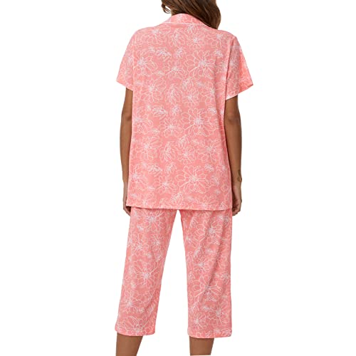 Image of Tugege Capri Pajamas Set Womens Button Down Short Sleeve Lounge Sets Sleepwear Notch Collar Top & Capri 2 Piece PJ Sets